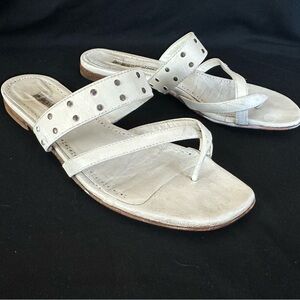 Manolo Blahnik White Leather Studded Sandals